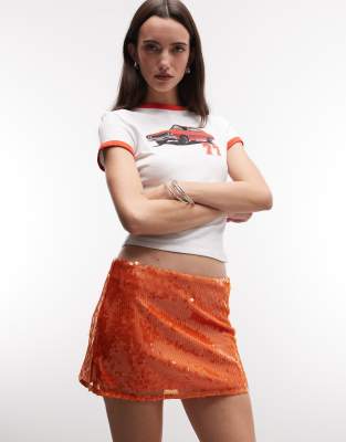 Collusion Sequin Mini Skirt In Orange