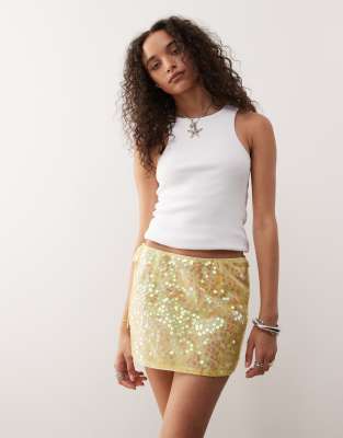 [Collusion] COLLUSION sequin mini skirt in yellow-Green 14 YELLOW