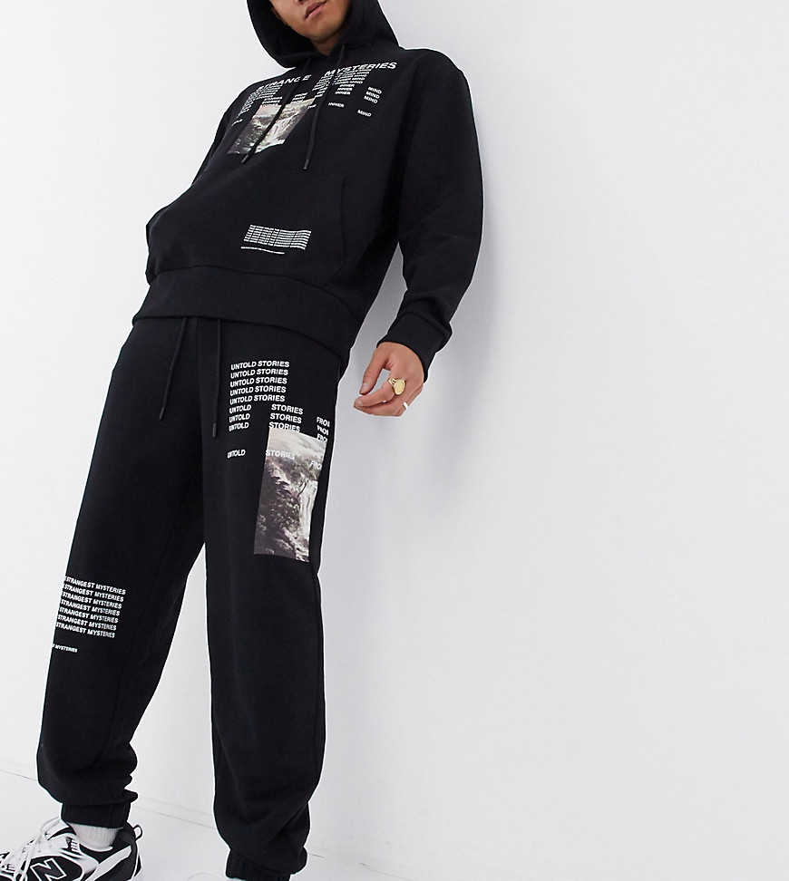 COLLUSION set oversized sweatpants with text print in black