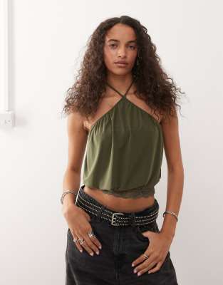 Collusion COLLUSION halter with lace trim-Green