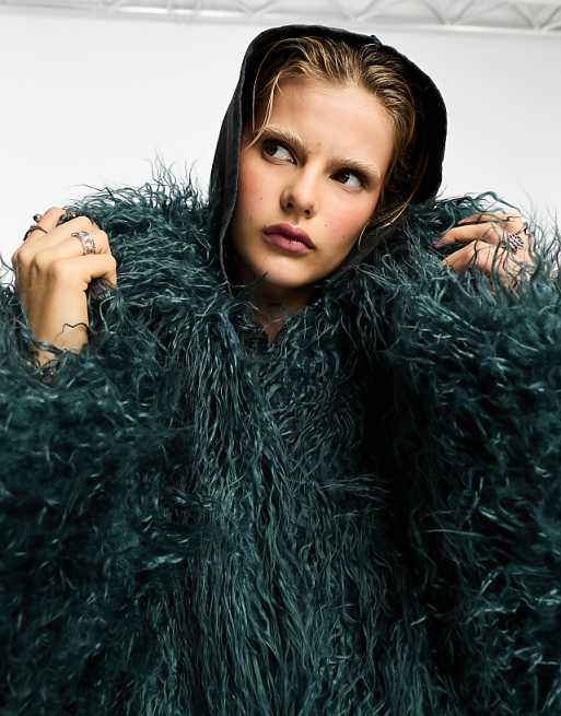 COLLUSION shaggy faux mongolian fur jacket in blue | ASOS COLLUSION shaggy faux mongolian fur jacket in blue | ASOS