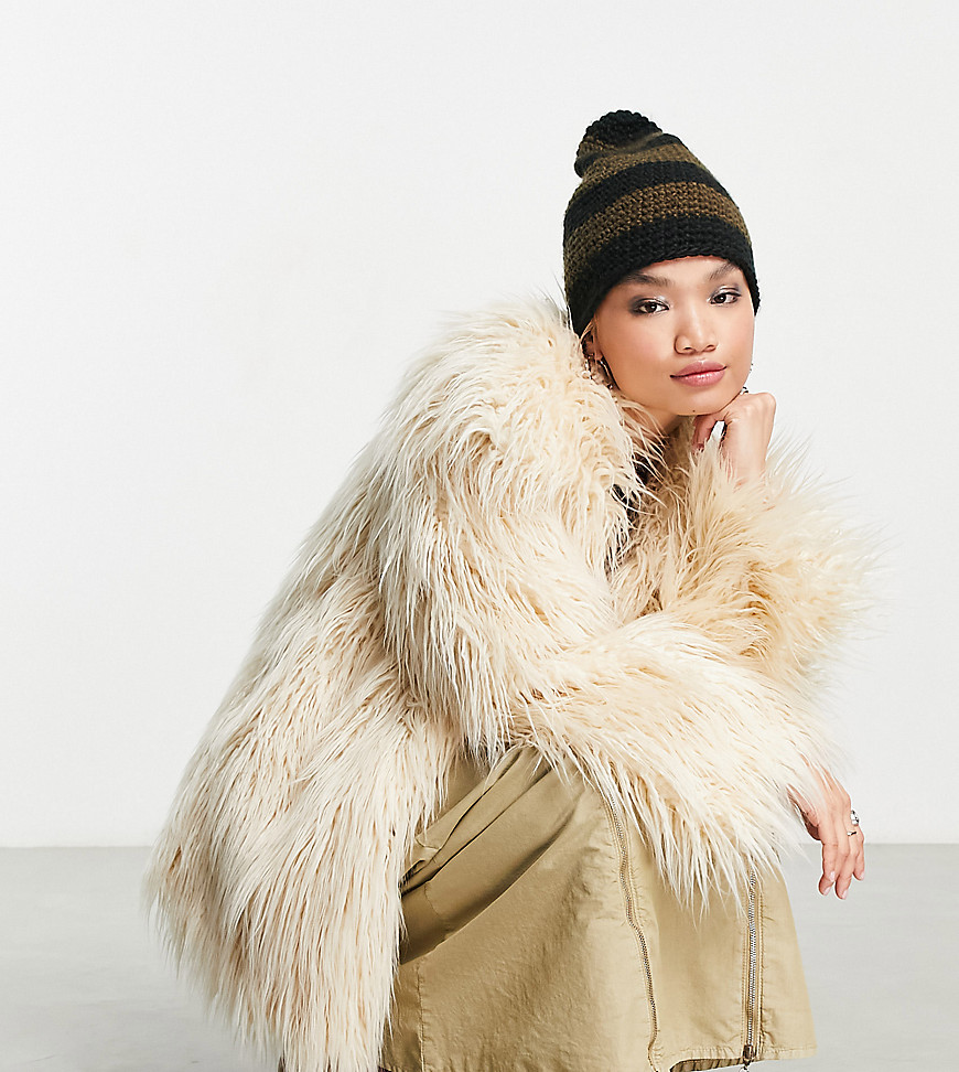 COLLUSION shaggy faux mongolian fur jacket in cream-White