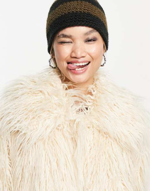 COLLUSION shaggy faux mongolian fur jacket in cream