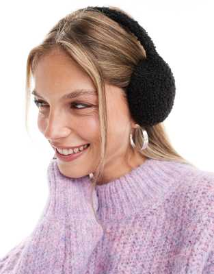 Collusion shearling earmuffs in black