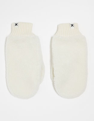 Collusion Unisex Faux Shearling Mittens In Ecru-white