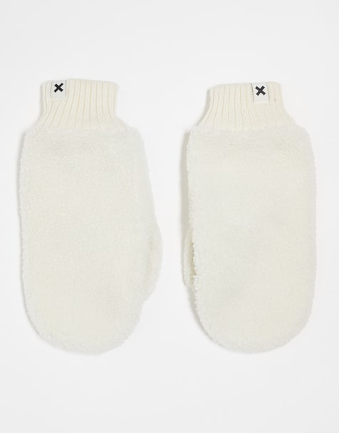 COLLUSION shearling mittens in ecru - view 1
