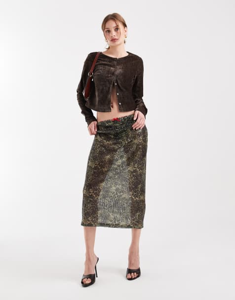 COLLUSION sheer awkward length skirt in camo sequins - view 1