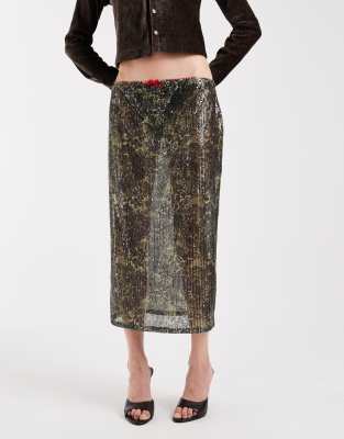 Collusion Sheer Awkward Length Skirt In Multi