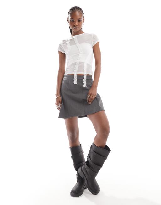 COLLUSION sheer baby tee with lace trim in ivory, 4 of 4