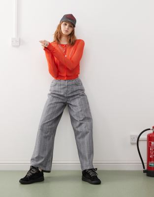 COLLUSION sheer knit cardi in red
