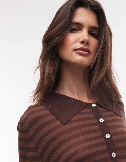 COLLUSION sheer knit cardigan in brown stripe, 2 of 4