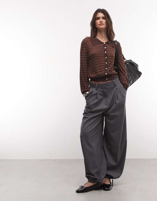 COLLUSION sheer knit cardigan in brown stripe, 3 of 4