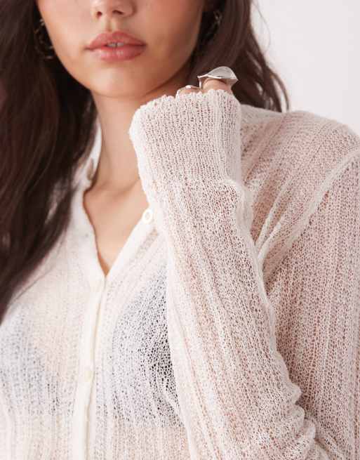 COLLUSION sheer knit cardigan in cream | ASOS