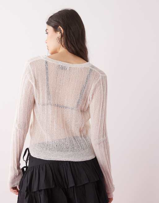 COLLUSION sheer knit cardigan in cream | ASOS