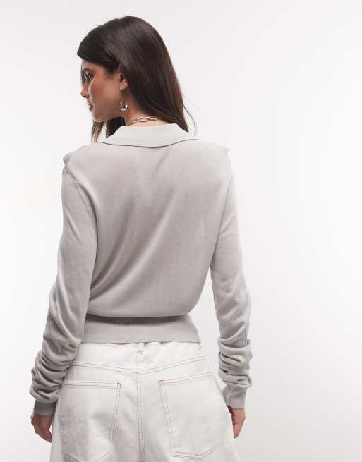 COLLUSION sheer knit cardigan in grey, 4 of 4
