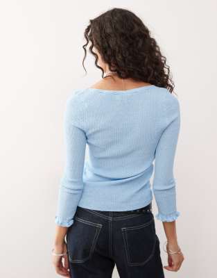 Collusion Sheer Knit Long Sleeve Top In Blue