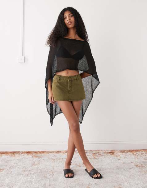 COLLUSION sheer knitted multiway poncho in black - view 1
