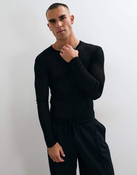 COLLUSION sheer long sleeve fitted t-shirt in black - view 1