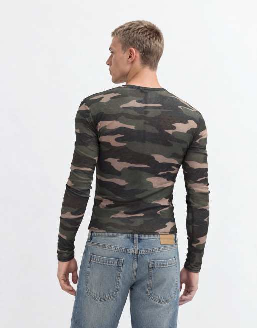 COLLUSION sheer long sleeve fitted t-shirt in camo, 10 of 10