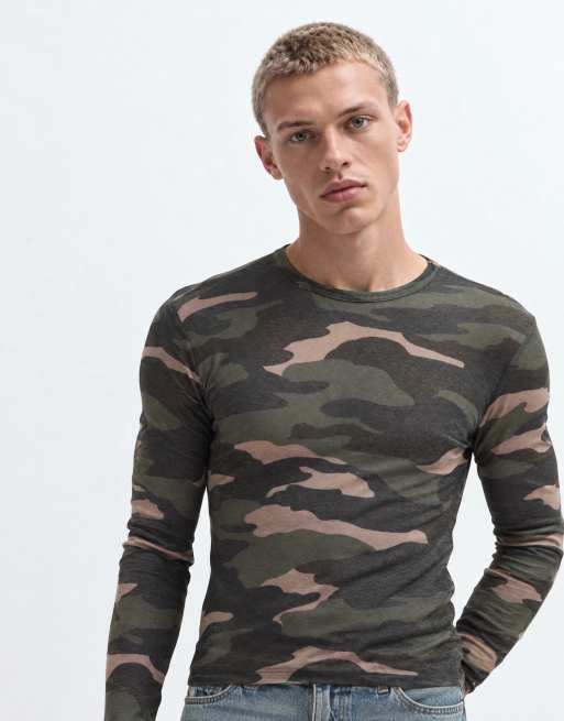 COLLUSION sheer long sleeve fitted t-shirt in camo, 6 of 10