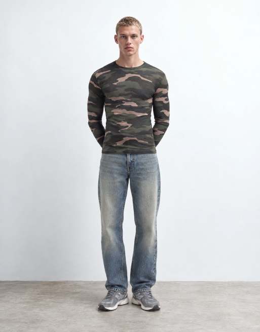 COLLUSION sheer long sleeve fitted t-shirt in camo, 7 of 10