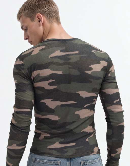 COLLUSION sheer long sleeve fitted t-shirt in camo, 8 of 10