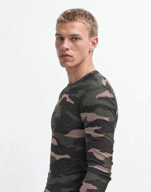 COLLUSION sheer long sleeve fitted t-shirt in camo, 9 of 10