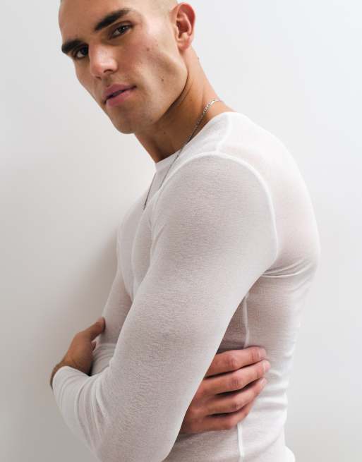 COLLUSION sheer long sleeve fitted t-shirt in white, 3 of 5