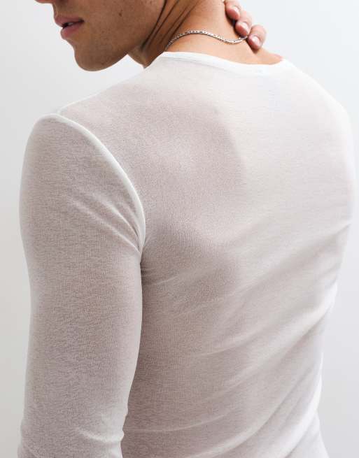 COLLUSION sheer long sleeve fitted t-shirt in white, 4 of 5