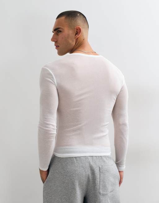 COLLUSION sheer long sleeve fitted t-shirt in white, 5 of 5