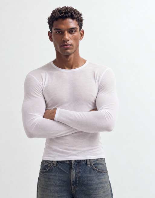 COLLUSION sheer long sleeve fitted t-shirt in white, 6 of 10