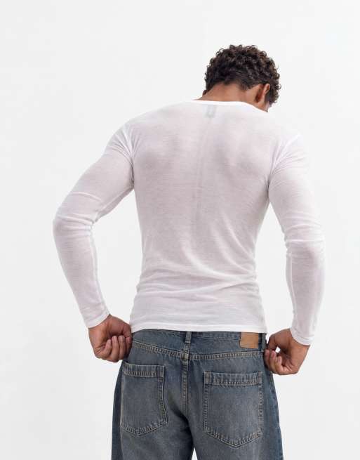 COLLUSION sheer long sleeve fitted t-shirt in white, 7 of 10