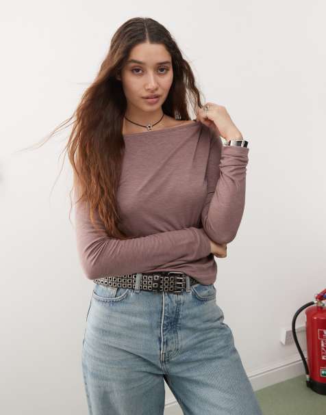 COLLUSION sheer long sleeve top in mauve - view 1