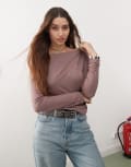 [Collusion] COLLUSION sheer long sleeve top in mauve-Purple M Mauve