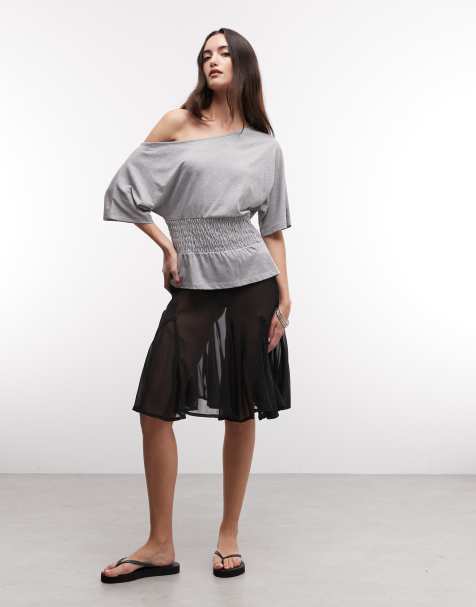 COLLUSION sheer midi skirt with godet details in black - view 1