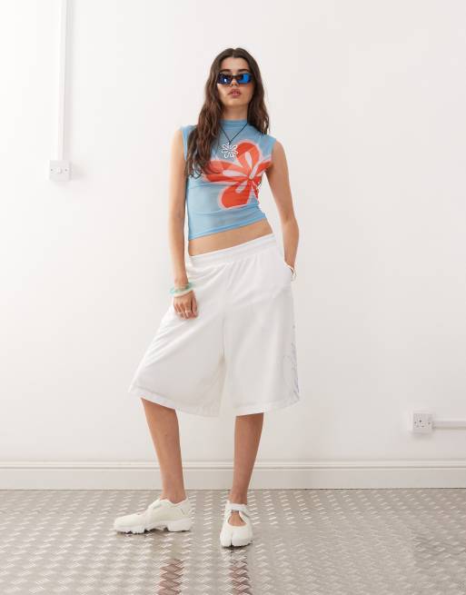 COLLUSION sheer placement print mesh funnel neck top, 2 of 4