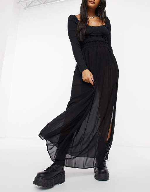 Sheer pleated maxi skirt sale