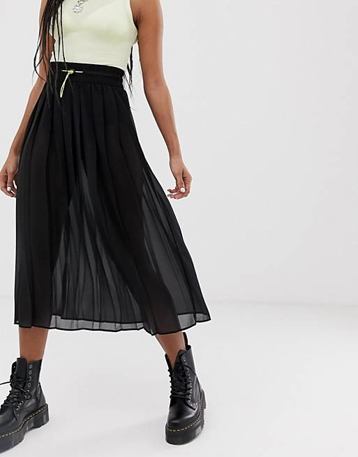 COLLUSION sheer pleated skirt in black