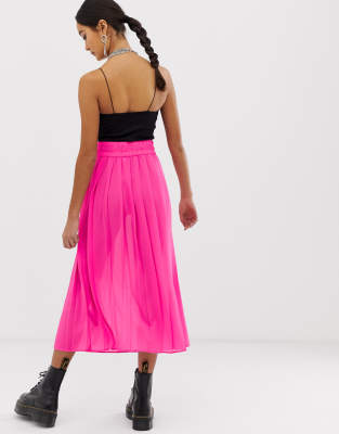 asos pink pleated skirt