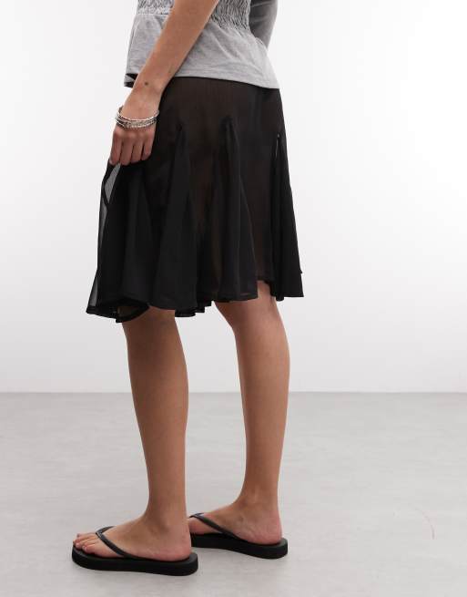 COLLUSION sheer polka dot midi skirt with godet details in black