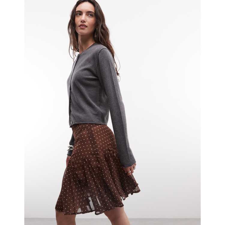 COLLUSION sheer polka dot mini skirt with godet details in brown