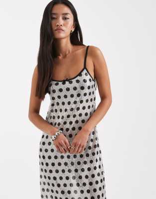 Collusion Sheer Sequin Polka Dot Awkward Length Strappy Dress-multi In Multi