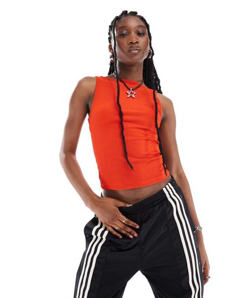COLLUSION sheer slash neck summer top in red - view 1