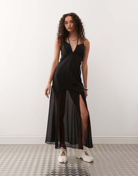 COLLUSION sheer & solid maxi dress in black - view 1