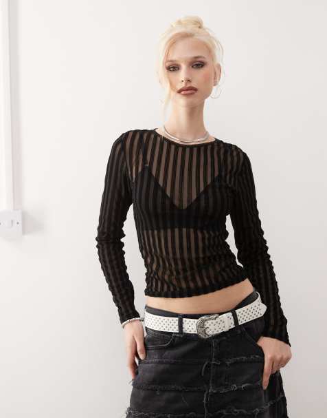 COLLUSION sheer stripe backless top - view 1