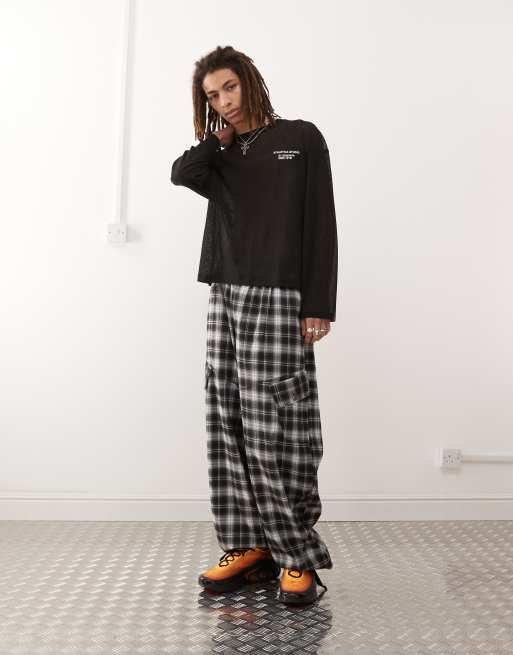 COLLUSION sheer textured boxy skater fit long sleeve printed t-shirt in black, 3 of 4