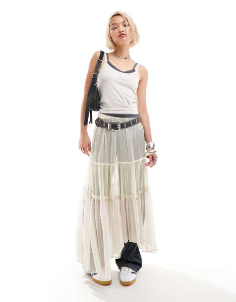 COLLUSION sheer tiered maxi skirt in off white ombre - view 1
