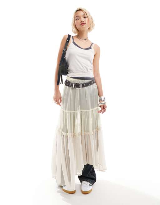 COLLUSION sheer tiered maxi skirt in off white ombre ASOS