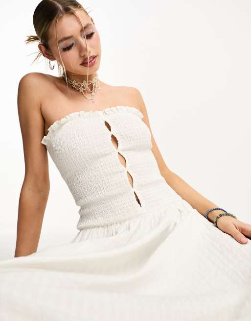 COLLUSION shirred bandeau cut out maxi summer dress in white Cra wallonieShops Sandro Paris knitted ruffle mini dress