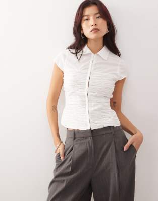 Collusion Shirred Fitted Shirt In White